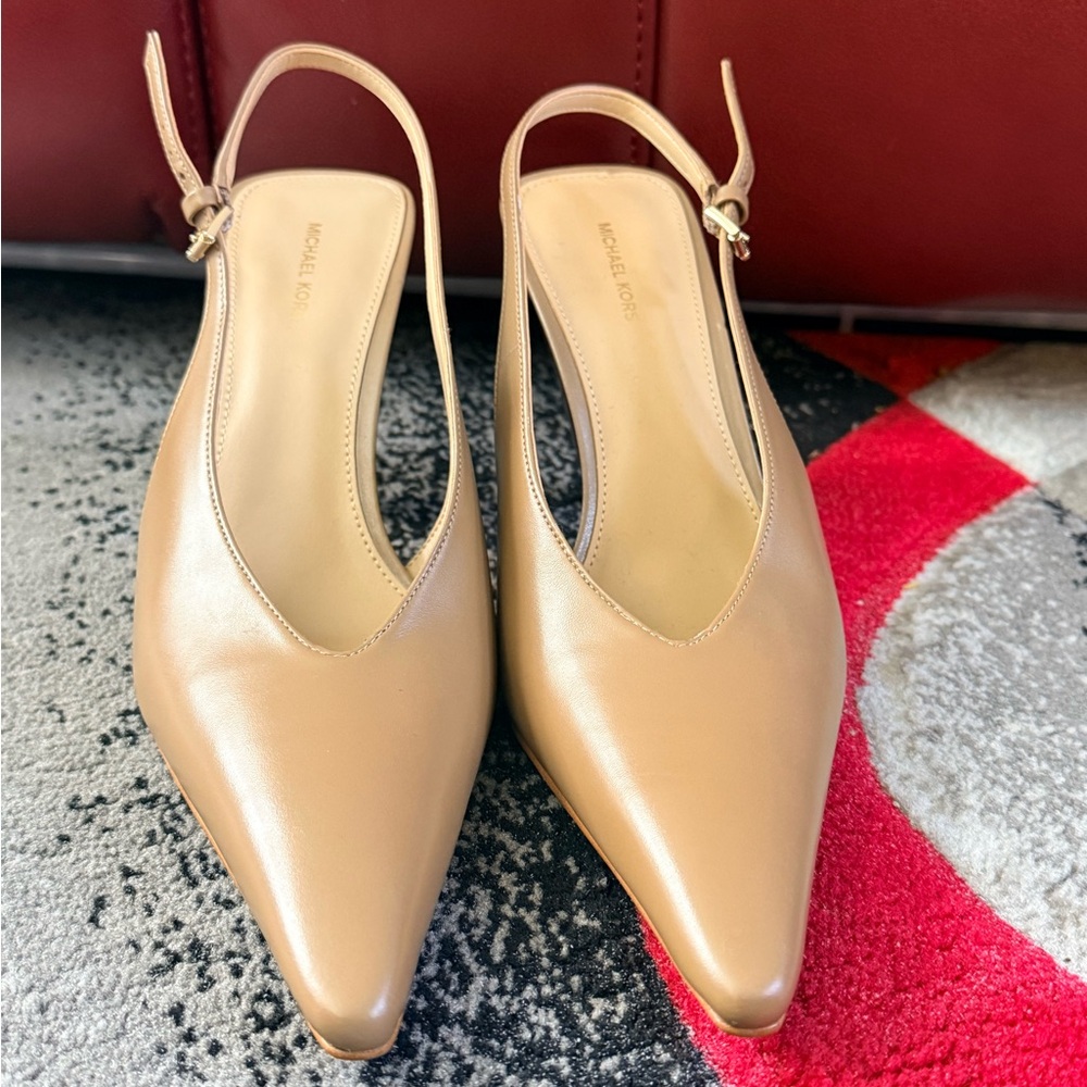 Michael Kors Tan Leather Pointed Slingback Mules
